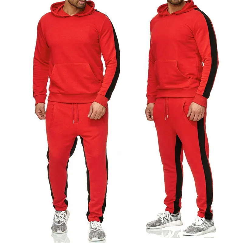 

New Sport Suit Stripe Hoodie Hooded+Pants Men Casual Polyester Warm Sweatshirts Men's Casual Tracksuit Men Outfit