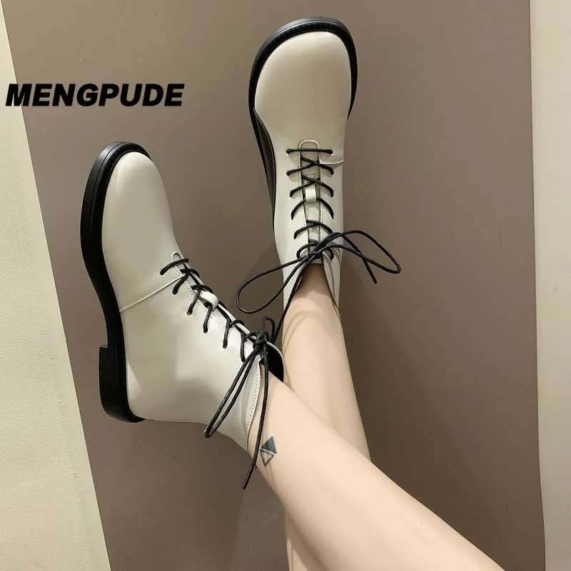 

MPD Autumn Winter New Style Martin Boots Women British Style High Top Plus Velvet Flat Shoes Martin Boots Short Boots Women