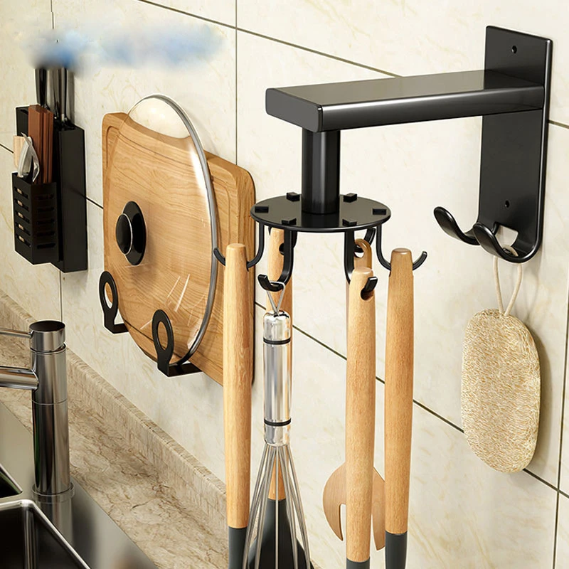 

Punch-free Kitchen Wall Storage Rack Shelf Rotating Hook Spatula Spoon Kitchen Utensils Wall-mounted Kitchen and Bathroom