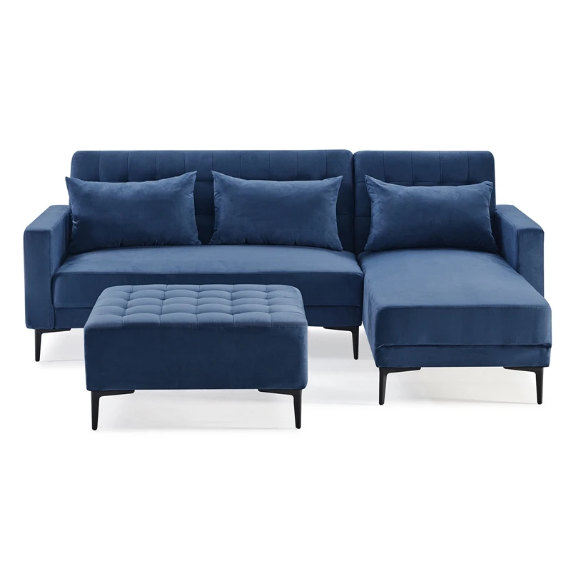 

Секционный диван с тремя подушками, L-образный мягкий диван-кровать с современным элегантным бархатным покрытием для гостиной, квартиры