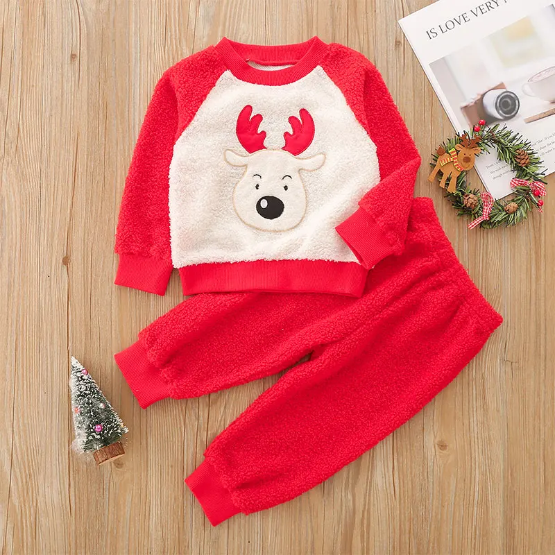 

Комплект одежды для новорожденных, пуловер с длинным рукавом и круглым вырезом, с мультяшным принтом лося, длинные штаны, предметы одежды на...