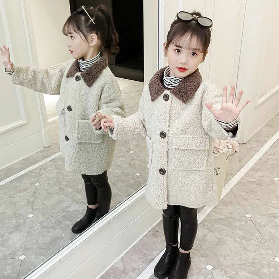 

Warm Autumn Winter Children Jackets New Solid Color Baby Girls Outerwear Coats Casual Turn-down Wool Jackets For Girls Clothes