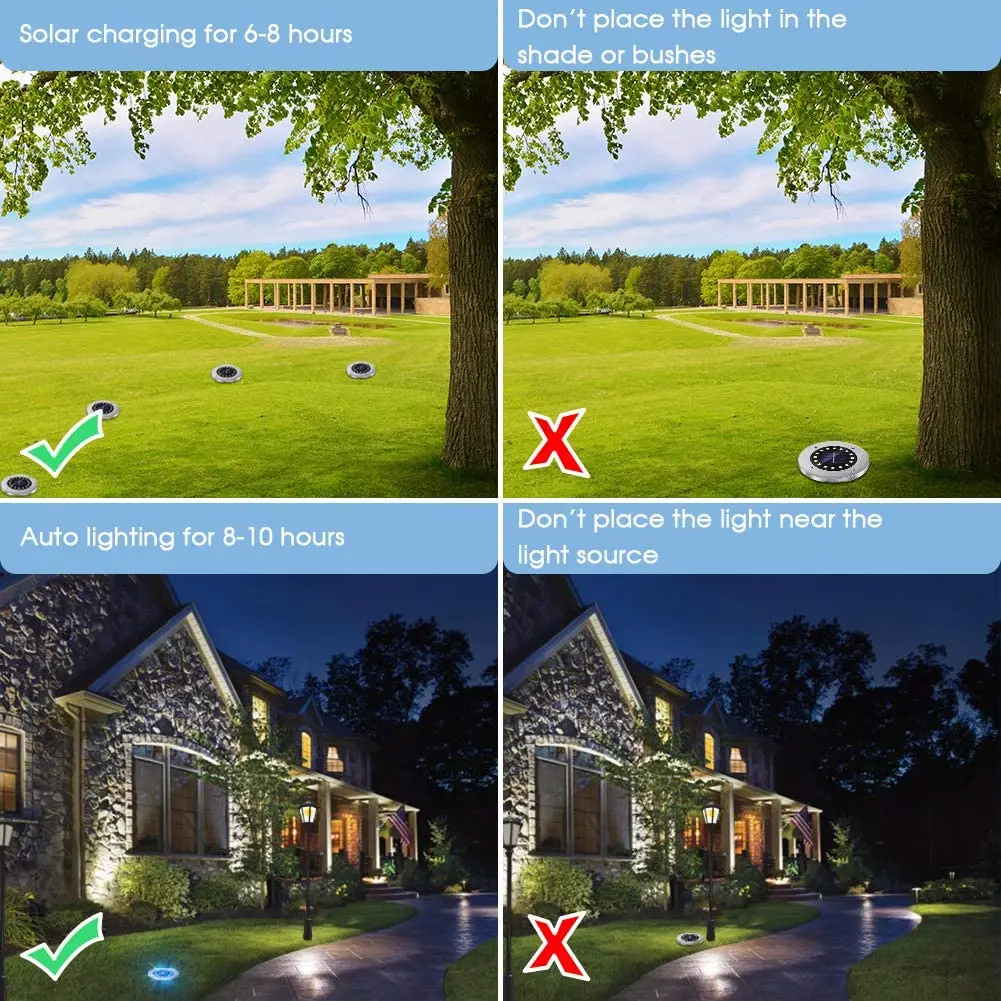 구매 16 피스 태양 정원 조명 8/10/12/16/20LED 야외 태양 빛 정원 지상 램프 방수 보안 램프 마당 풍경