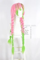 anime kanroji mitsuri double ponytail style wig pink green cosplay wig wig cap costume demon slayer kimetsu no yaiba wigs 80cm