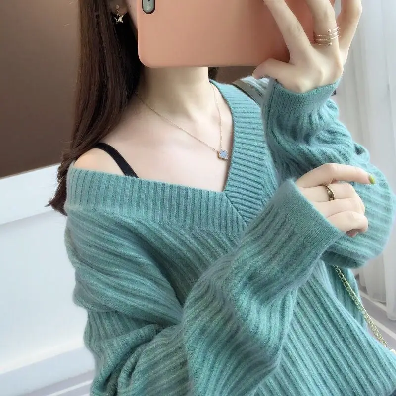 2020 кашемировый свободный свитер с V-образным вырезом женские корейские пуловеры