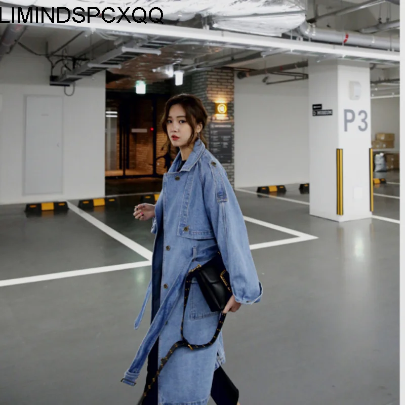 

Feminina moda mujer Korean Clothes Women Autumn Spring Denim Coat Outerwear Ladies Vintage Long Female Trench 2021 Plus Size