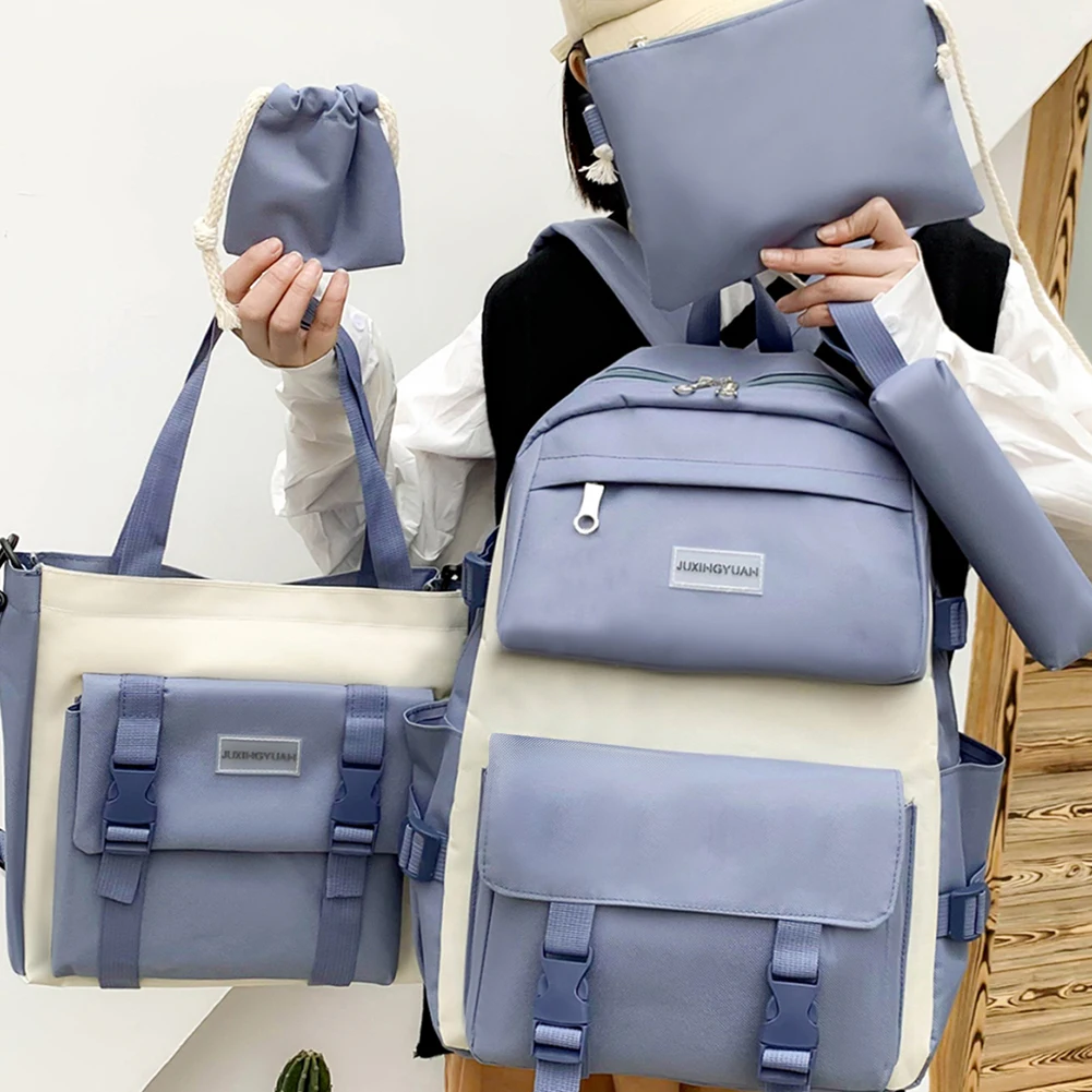 

5 шт. композитные сумки, повседневный холщовый женский рюкзак в стиле преппи, Студенческая школьная сумка, пенал, женская сумка через плечо