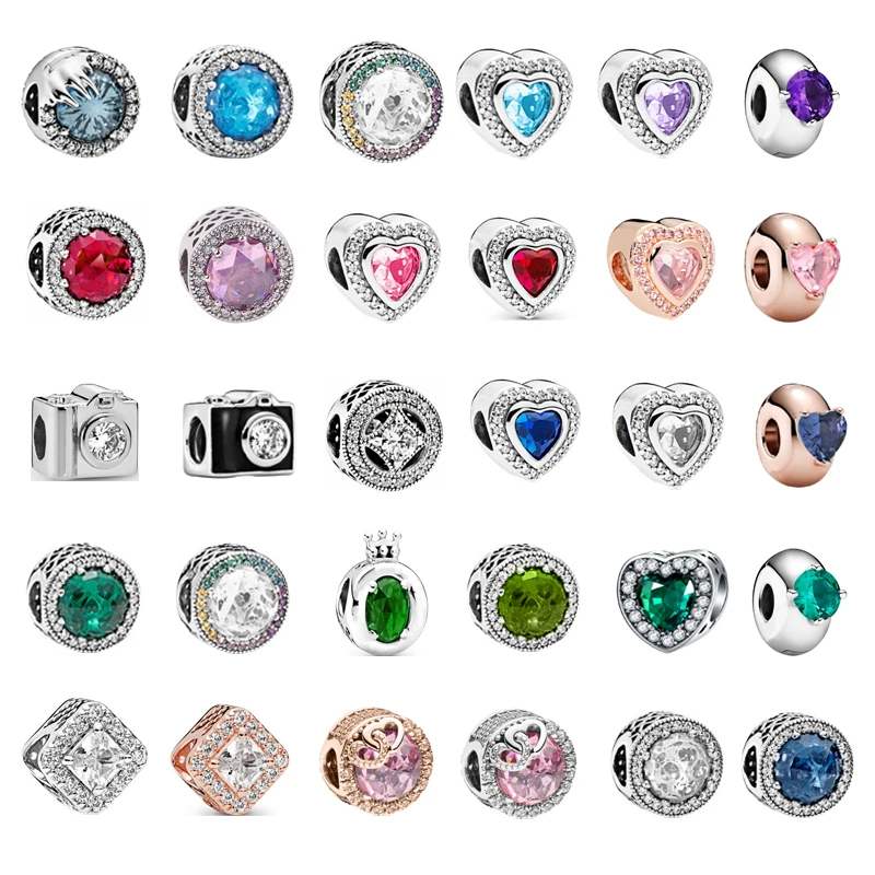 

Новые красочные большие циркониевые паве сверкающие круги сердца бусины подходят к оригинальным шармам Pandora ожерелье для браслета женские ...