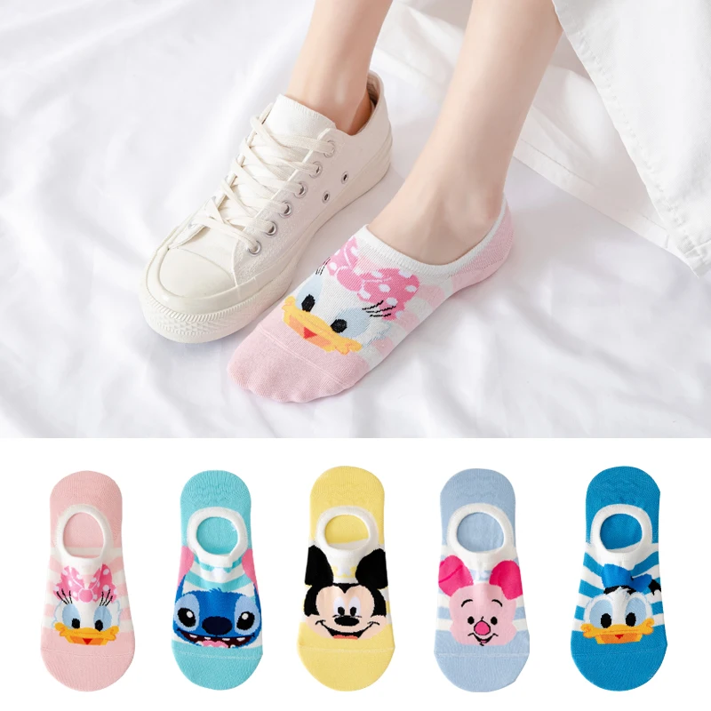 Disney 5 Pairs/Lot Casual Cute women Scoks Cartoon animal Mickey Mouse Donald Duck invisible ankle Socks Cotton happy Funny sock