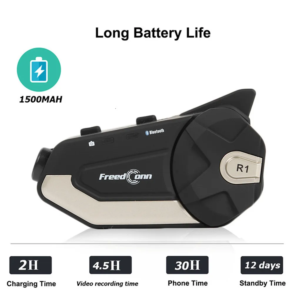 Гарнитура для мотоцикла FreedConn R1 Bluetooth гарнитура шлема рекордер WiFi со встроенной