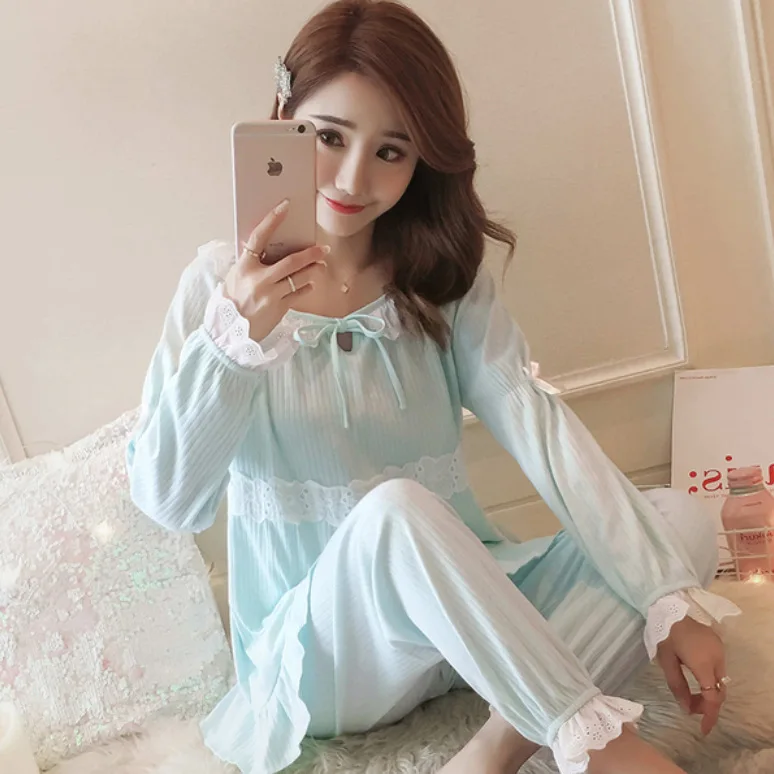 Женский пижамный комплект на осень и зиму куртка для сна штаны Kawaii одежда с