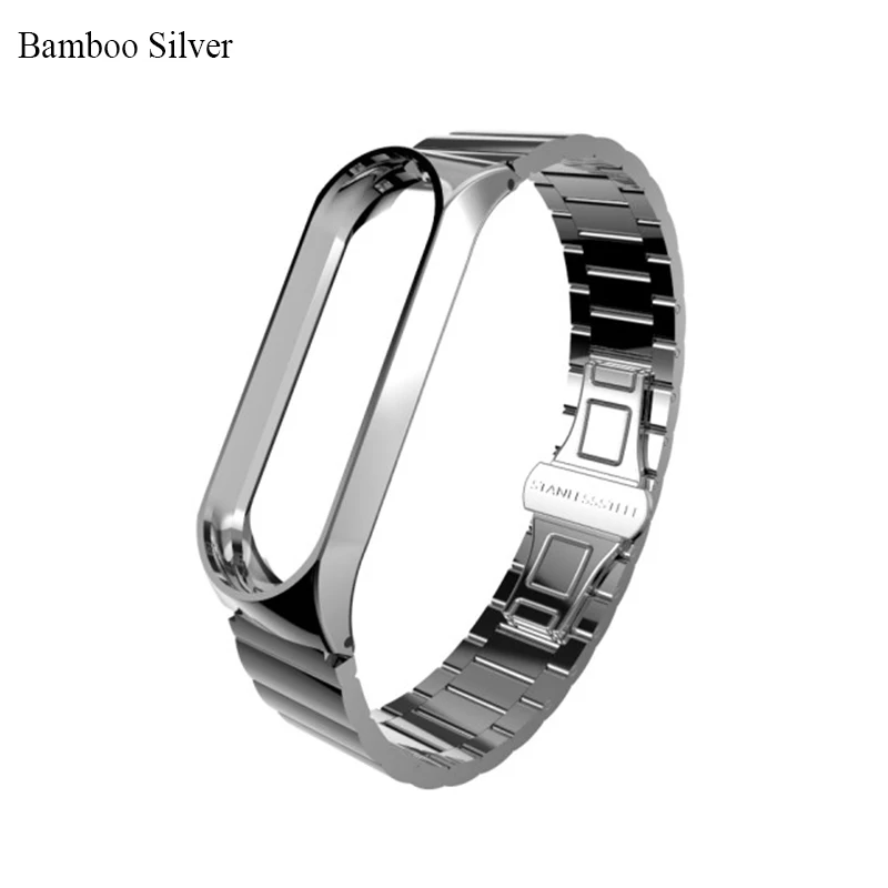 bamboo silver BOORUI mi Band 4 ремешок металлический Безвинтовой браслет из нержавеющей стали mi band 3 ремешок для Xiaomi mi Band 3 4 Pulseira band Замена - Цвет: bamboo silver
