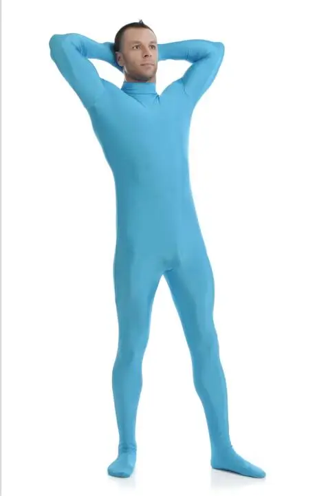 Обтягивающие костюмы из лайкры Zentai, черный костюм без капюшона, гимнастическое трико из спандекса, мужские костюмы для косплея, боди для детей и взрослых - Цвет: Lake Blue