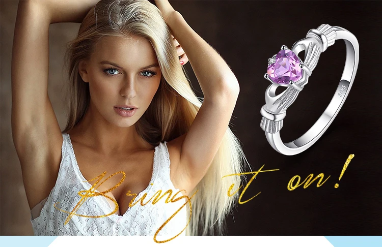 JewelryPalace натуральный аметист ирландский Claddagh кольцо Твердые 925 пробы серебро сердце любовь ювелирные украшения февраля Камень распродажа
