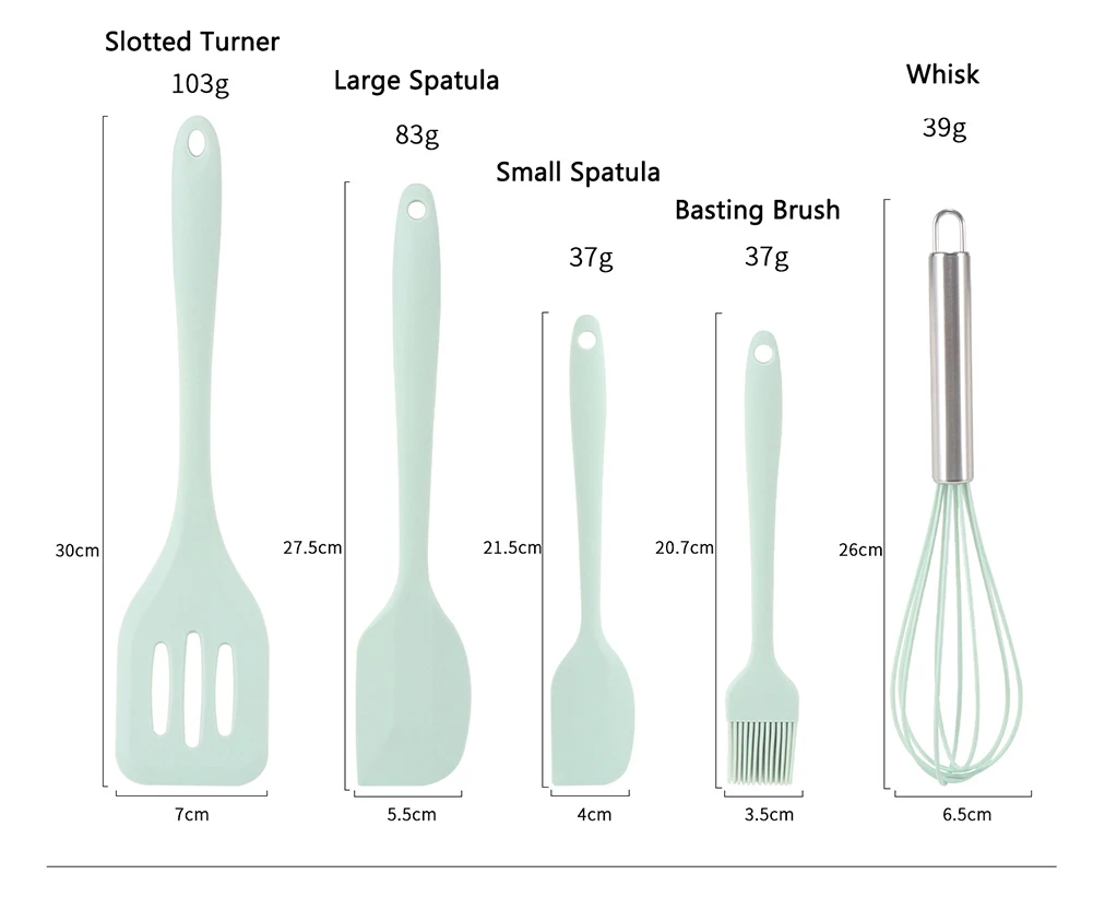 

Silicone Kitchen Accessory Cooking Utensils Set, BPA Free Non-toxic Nonstick Heat Resistant, Set of 5 Pcs