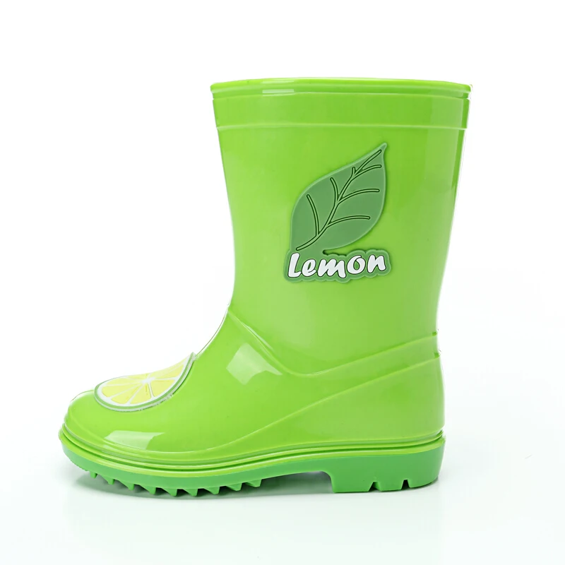 

Fashion trend lemon green printed snowproof steel toe anti-static winter warm children rainboot