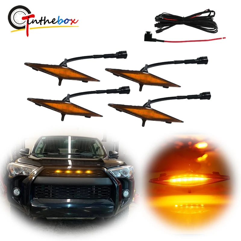 

Gtinthebox New Style Amber Lens Amber Yellow Car Front Bumper Grilles LED Lights Kit For 2014-2019 Toyota 4Runner TRD Pro 12V