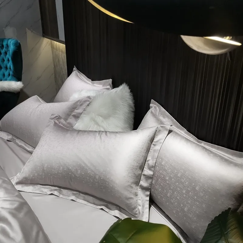 

Solid Color White Gray Damask Jacquard Duvet Cover set Egyptian Cotton Soft Silky Bedding set Quilt cover Bed Sheet 2Pillowcases