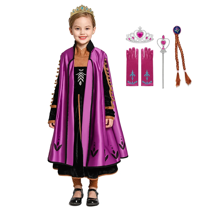 Girls Anna Outfit Princess Cosplay Christmas Birthday Party Dress Of Children Fancy Three-piece Costume New Movie Poster Clothes | Детская