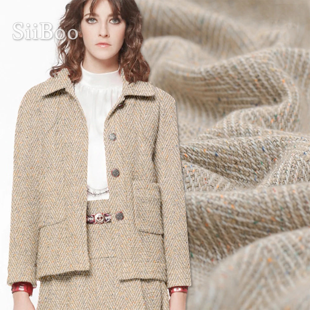 France style khaki Herringbone wool fabric apparel for coat multi color dot decor woolen tissu cloth tecidos telas yarn SP5592
