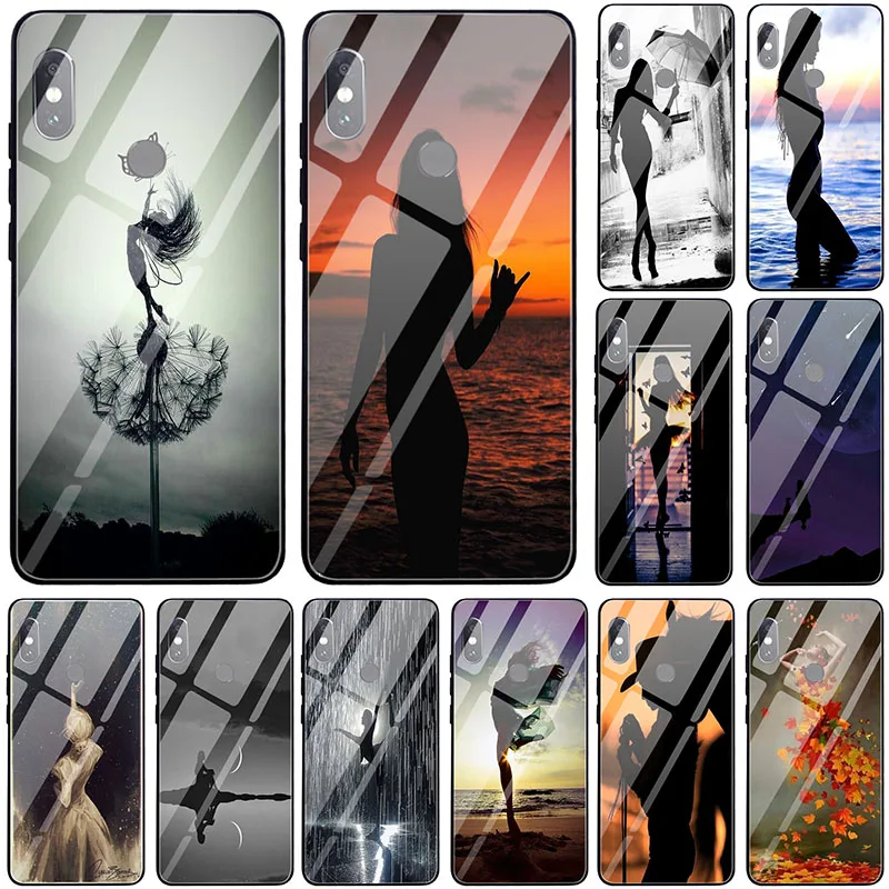 Чехлы из закаленного стекла для телефонов Xiaomi Redmi 5 6 7 7A S2 Note 4 4X 5A 8 9 Pro Plus Capa Woman Dancing