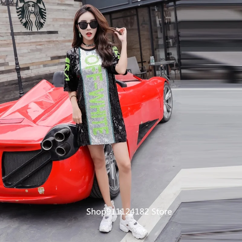 

European Goods T-shirt Female Heavy Industry Sequins Summer New Short-Sleeved Shirt Ins Super Fire Half-Sleeved Personality Top