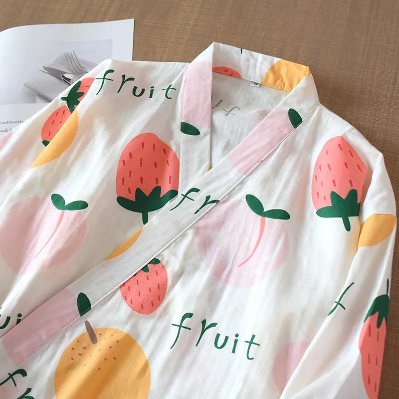 Халат женский комфортный из хлопка стильная газовая рубашка-кимоно с милым