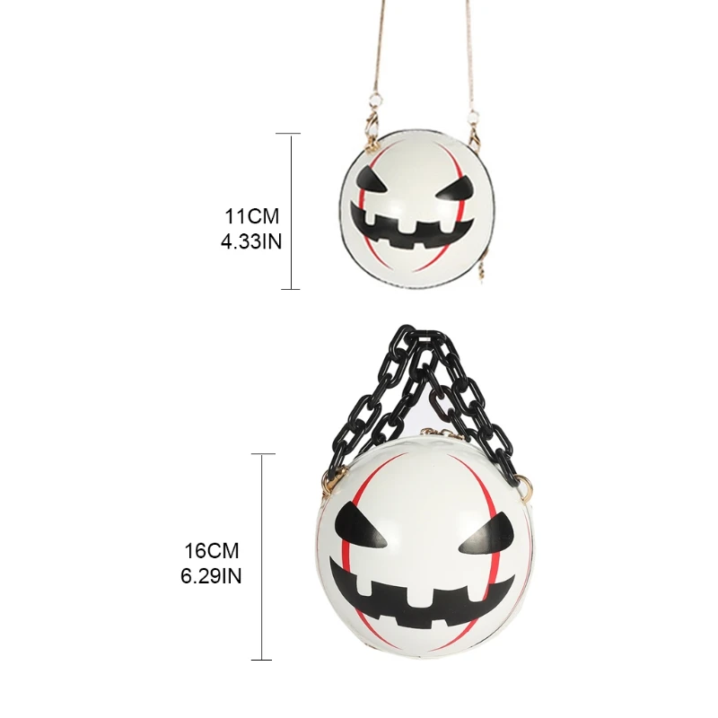 

066F Women Novelty Round Shape Crossbody Bag PU Leather Pumpkin Shoulder Bags Devil Handbags Fashion Halloween Tote Bag