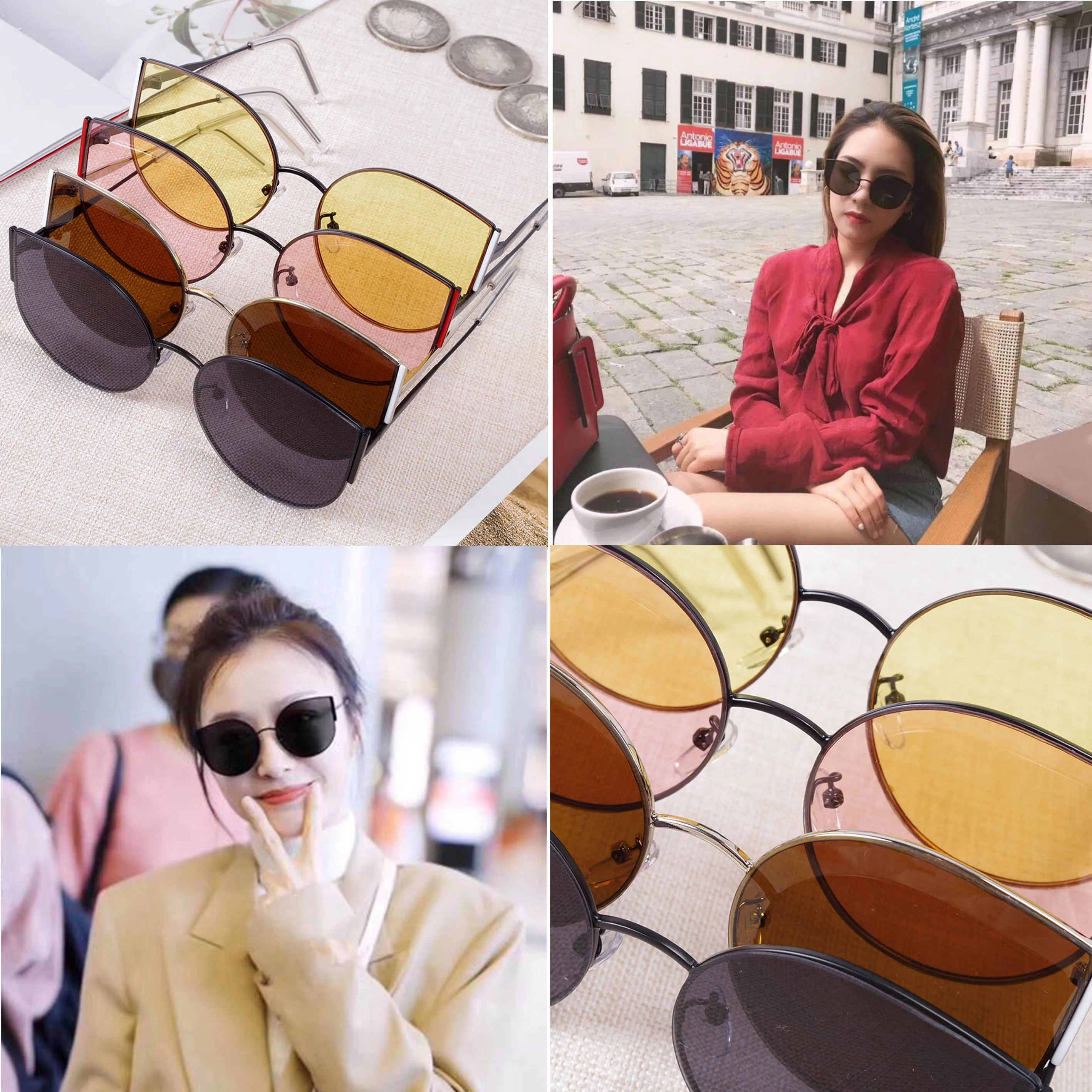 

2021 Vintage Fashion Cat Eye Sunglasses Framed Triangle Uv400 Metal Glasses New Men Women Prevent Ultraviolet Light Glasses