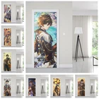 Игровые самоклеящиеся дверные обои из ПВХ Genshin, ударопрочные украшения для дома, наклейки на двери, водонепроницаемые настенные украшения сделай сам