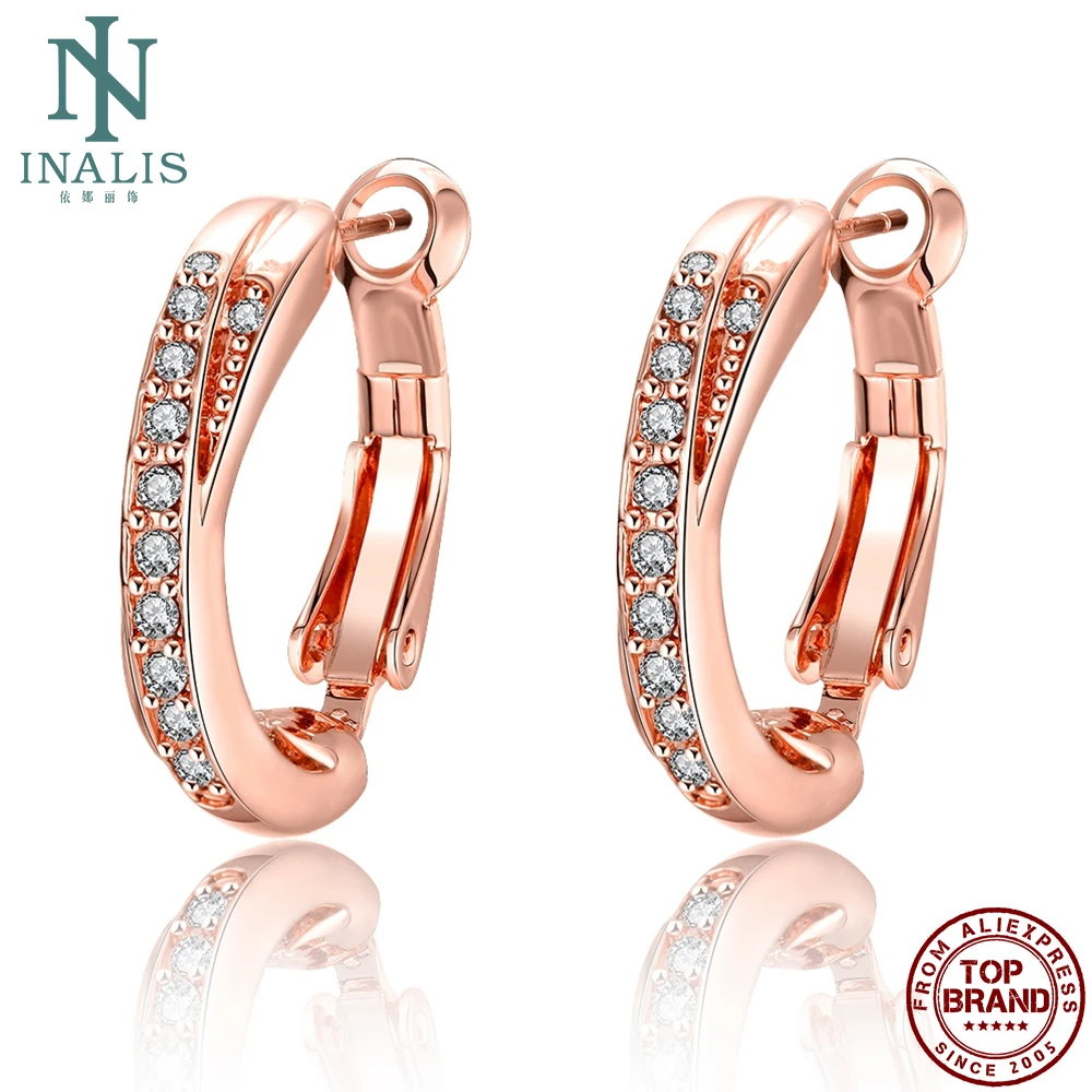

INALIS Stainless Steel Rose Gold Clip Earrings Women Fashion Big Circle Hoop Earrings Girlfriend Festival Gift Romantic Jewelry