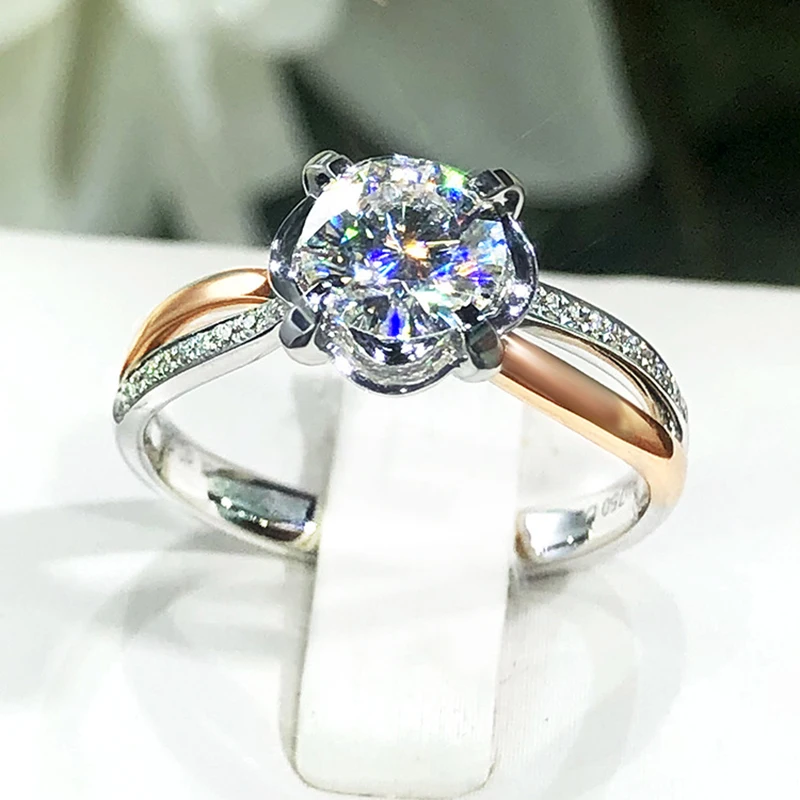 

Delicate 1 Carat White Cubic Zircon Opening Ring Two Tone Flower Shape Rings for Women Wedding Party Fashion Jewelry Gift E5T756