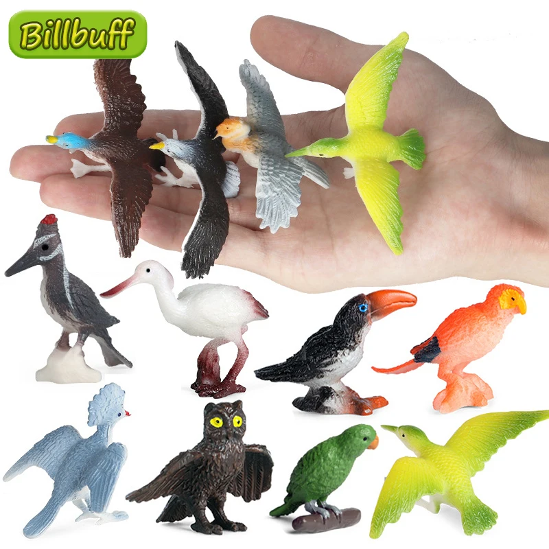 

Hot Simulation Bird Animal Flamingos Parrot Sea Mew Owl Ostrich Model Solid Action Figures Miniature Education Toys for children