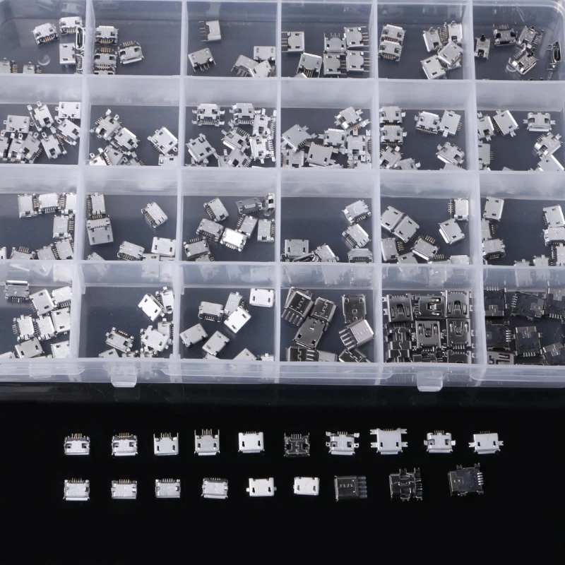 

240 Pcs/box 24 Models Micro USB Connector Socket Jack USB Charging Connectors Set For MP3 Huawei Samsung SMD DIP Socket Set Kit