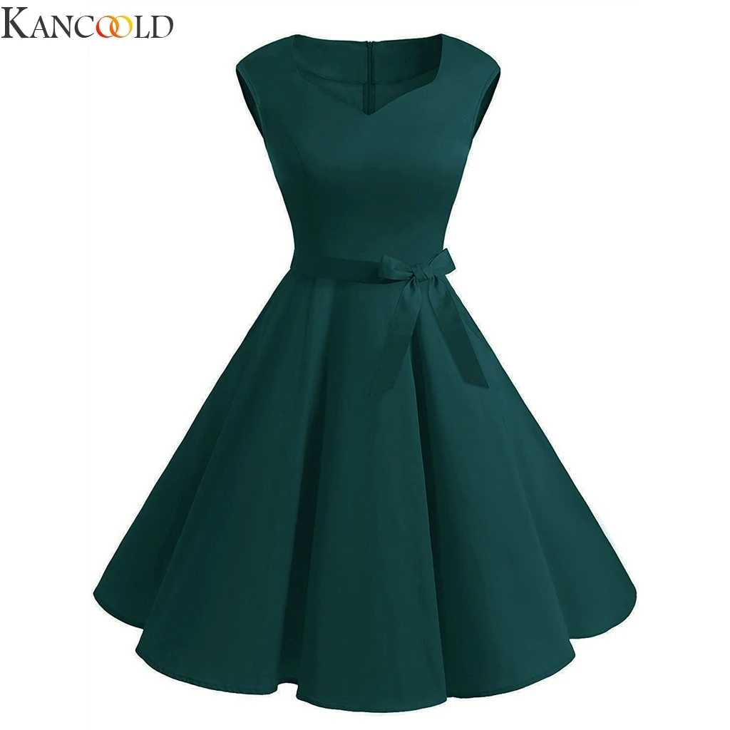 KANCOOLD Women Dress Sleeveless Retro Bow Swing Puff Skirt Beachwear Sexy V-Neck Button Front Swimsuit Plus Size New | Женская одежда