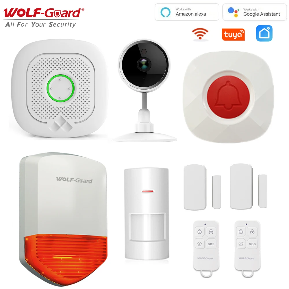 

Система охранной сигнализации Wolf-Guard Tuya, умный дом с поддержкой Wi-Fi и GSM, с дверным звонком 90 дБ, совместима с Alexa и Google Assistant