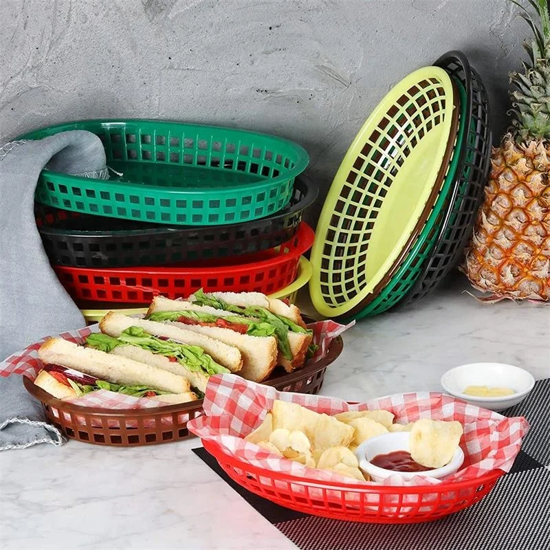 

9.25 plastic basket, plastic fast food baskets for servg oval dishes, breakfast dishes, French fries, cake, bread, tray, bar