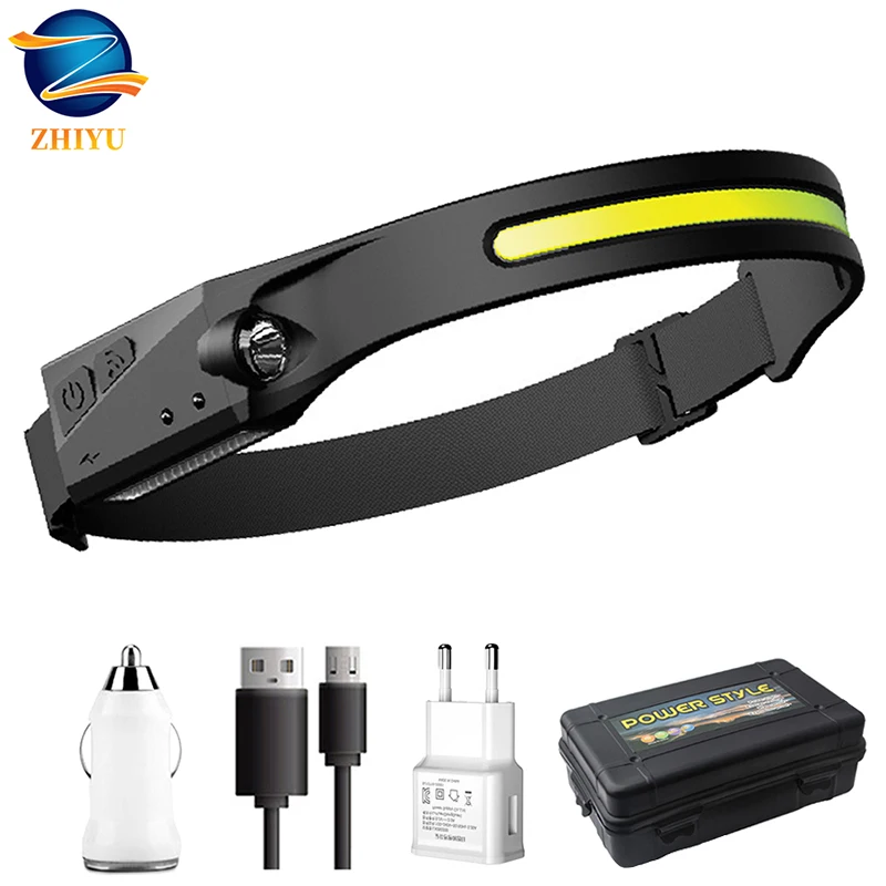 

USB Rechargeable COB LED Headlamp Built-in battery Flashlight Head Torch 5 Lighting Modes Head Light Fishing Running Camping