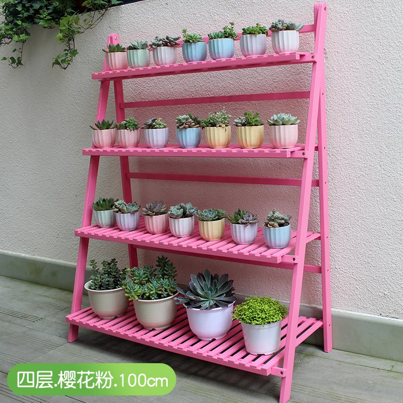 

Flower pot rack bamboo solid wood multi-layer space indoor balcony living room green loll floor flower shelf