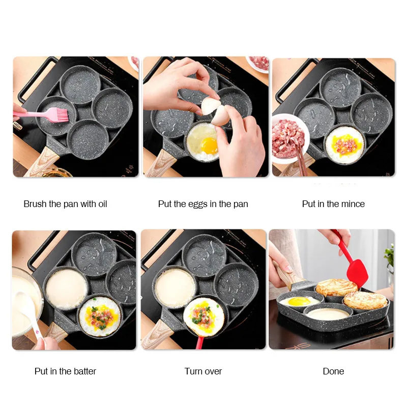 

4-Hole/2-Hole Frying Pot Pan Thickened Omelet Pan Non-stick Pancake Steak Cooking Egg Ham Pans Breakfast Maker Cookware