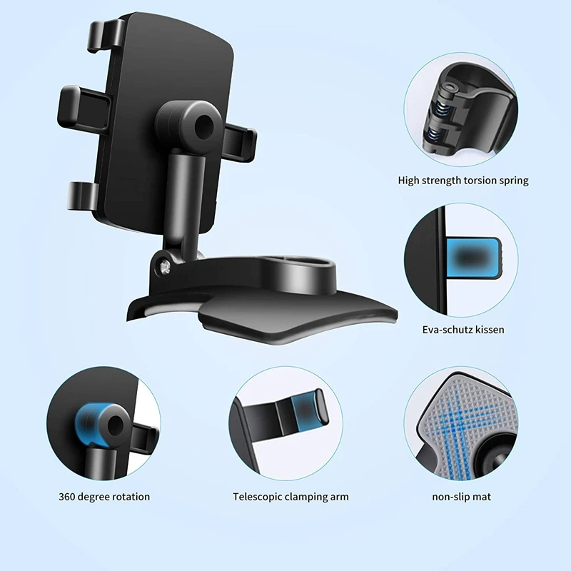 

Car Phone Holder Mount, Universal Dashboard Phone Stand 360 Degree Rotation Adjustable for 4 to 7 Inch Smartphones