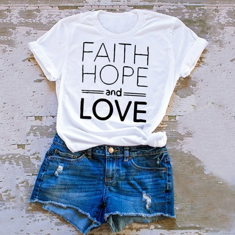 

FAITH HOPE and LOVE t-shirt Solid Color Christian slogan Bible church tees pray Jesus slogan pastel shirt cotton tops-K958