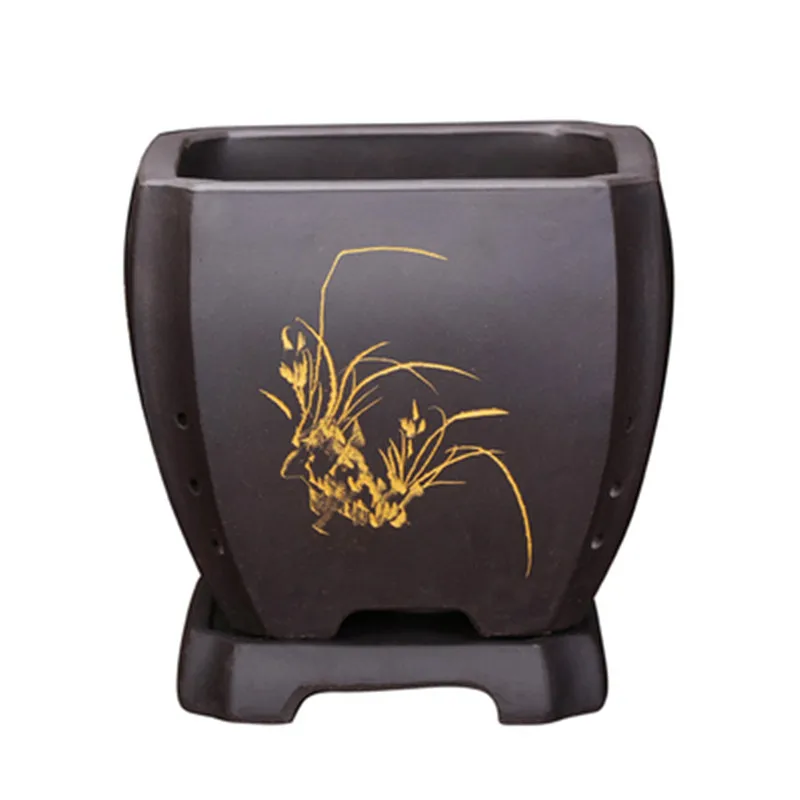 Изысканная тетрагональная садовая ваза большого размера с подносом для дома