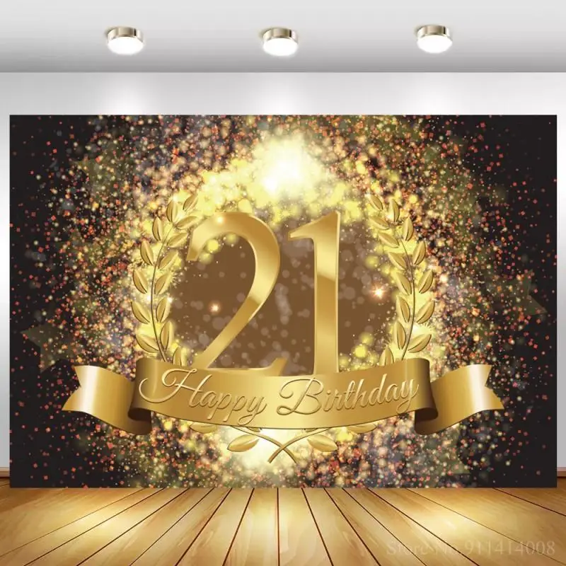 

Adult Birthday Party 30th 40th 50th 60th Customized Backdrop Poster Family Shoot Photocall Photo Background Gold Glitter Wreath