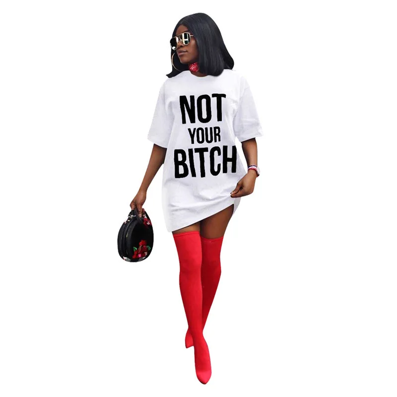 

2020 New Style Korean-Style Women's Wear Printed Letter Loose Dress White