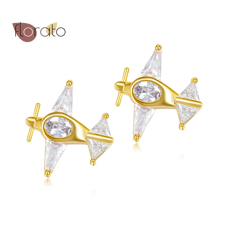 

Personality Jewelry 925 Sterling Silver Ear Needle Gold Mini Airplane Stud Earrings Fashion Exquisite For Women Birthday Gifts