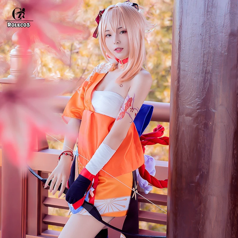 

Костюм для косплея ROLECOS Genshin Impact Yoimiya, женский, одежда, костюм на Хеллоуин