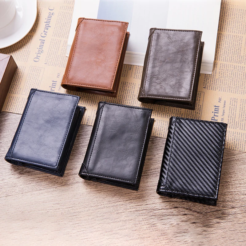 Мужской кожаный держатель для карт DIENQI металлический RFID большая вместимость