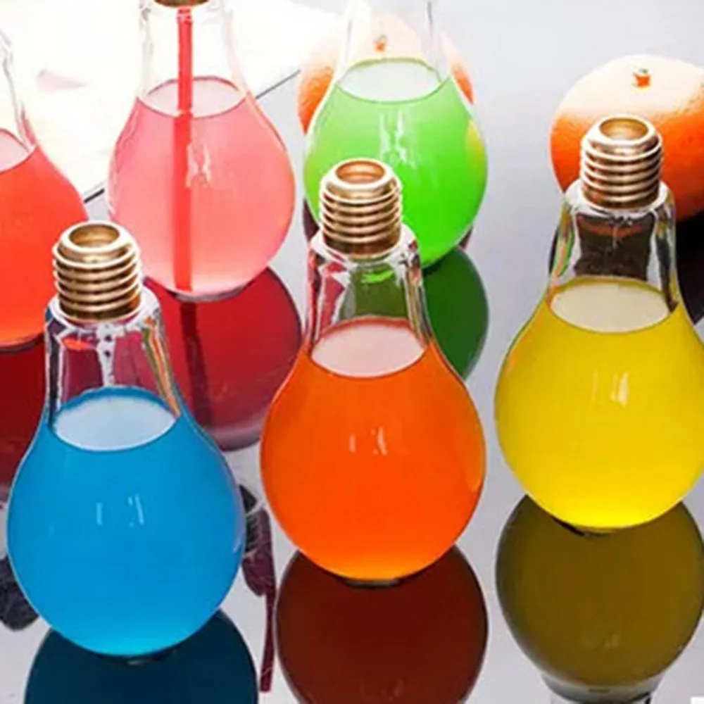 

Creative Bulb Water Bottle for Brief Fashion Cute Milk Juice Light Bulb Shape Leak-proof Glass Bottle Party