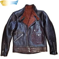 super warm high quality genuine sheep leather jackets for mens natural horsehide leather warm coats male punk biker overcoats